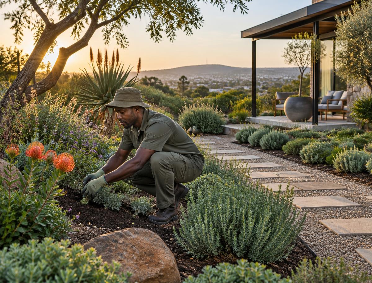 Professional tending an indigenous South African garden